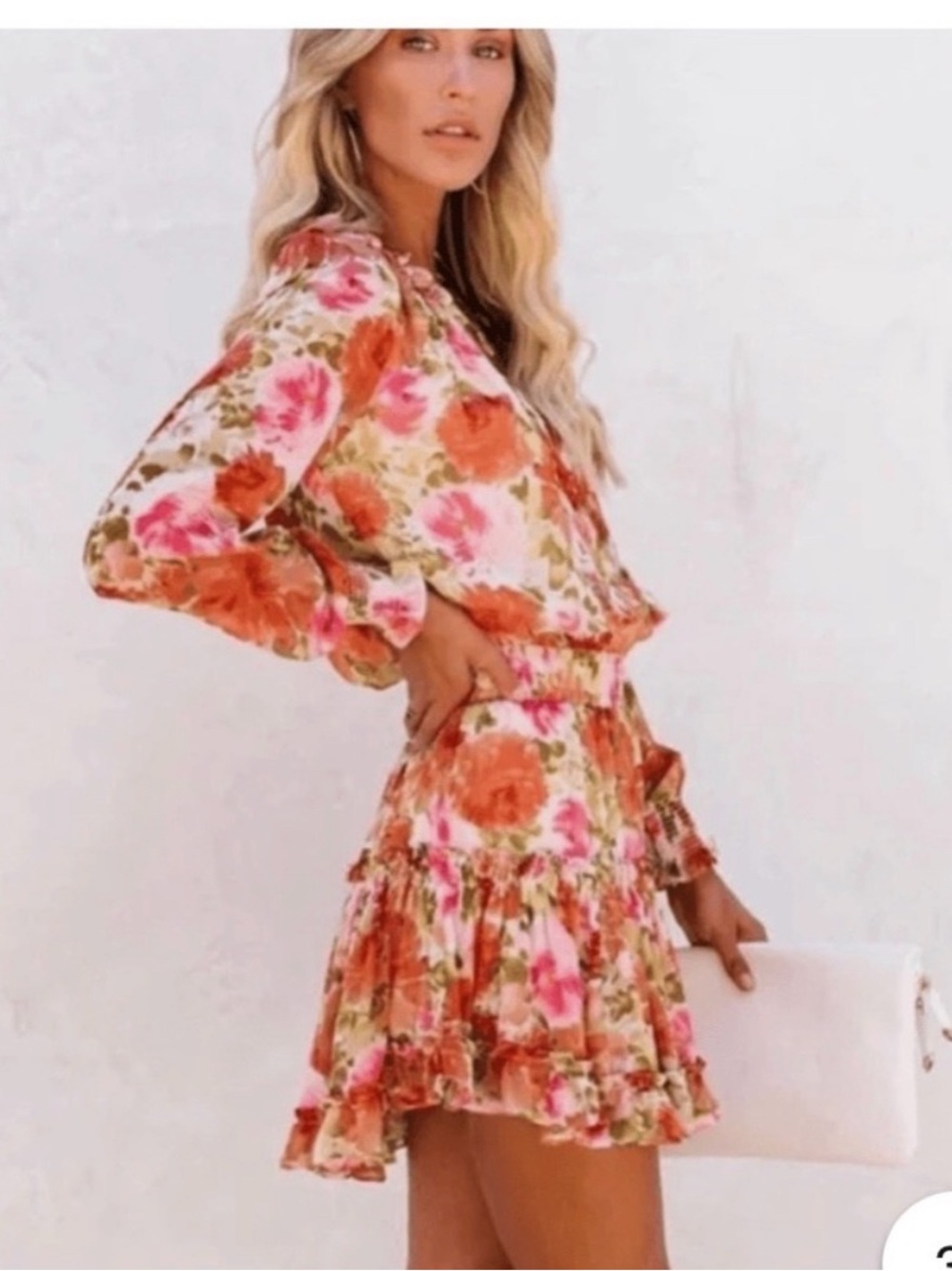 Skylar + Madison Floral Mini Dress in Pink, Coral & Green